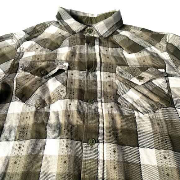 Frye Men’s Plaid Button Down Shirt Green Gray 100% Cotton Long Sleeve Medium - Picture 2 of 11